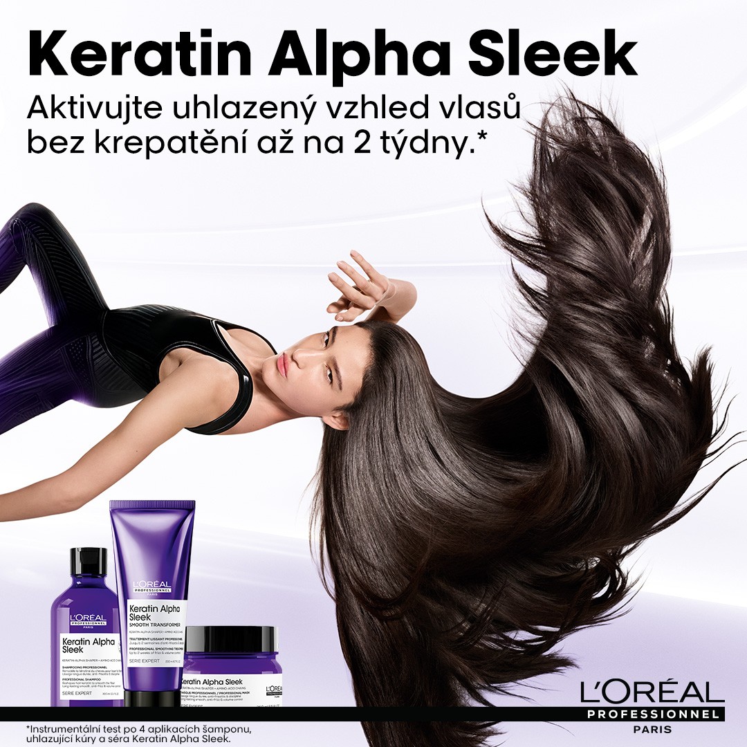 Keratin Alpha Sleek -L'Oreal Professional produkty pro hladké a lesklé vlasy bez krepatění