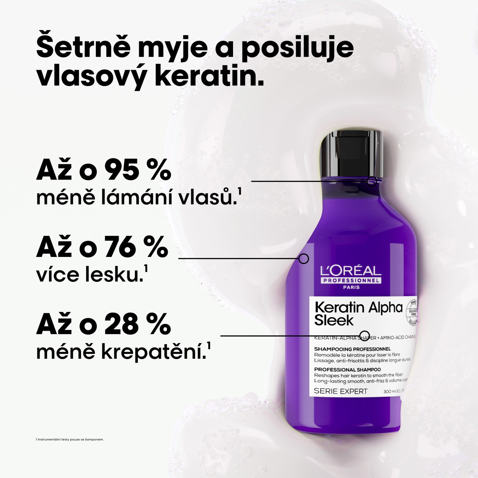 L'Oréal Keratin Alpha Sleek profesionální šampon s keratinem pro hladké a lesklé vlasy